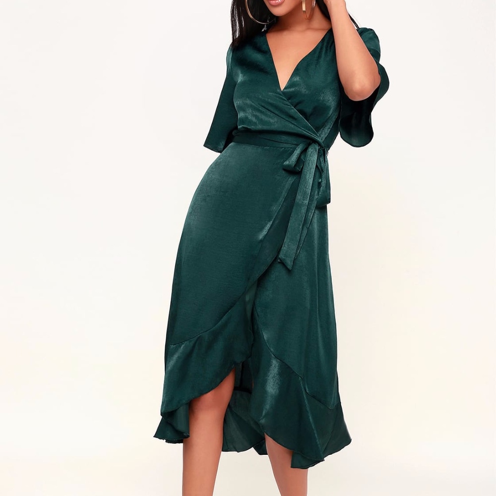 Lulus Satin Wrap Midi Dress (NEW WITH TAGS)